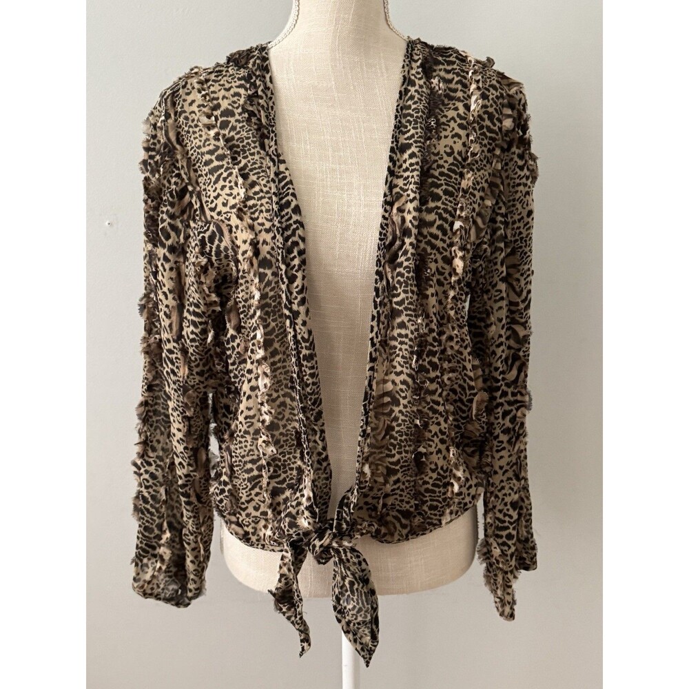 CHICO'S Women's Animal Print 100% Silk Tie Blouse Size 1 (M)
